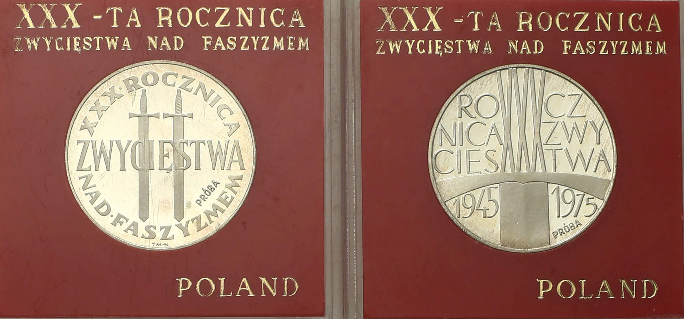 PRL. PRÓBA Srebro 200 złotych 1975, Faszyzm, zestaw 2 monet